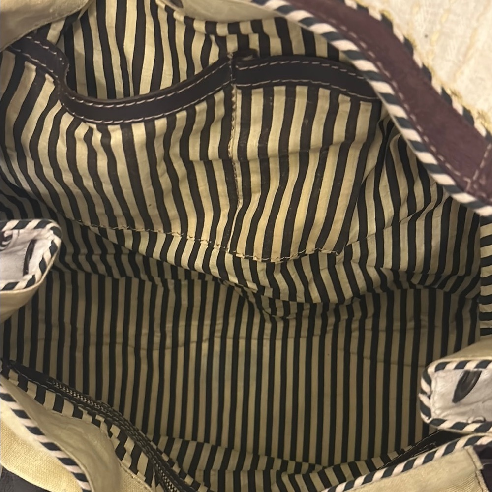 Anthropologie Yellow and Brown Embroidered Tote Vintage look gently Pre Loved - Picture 8 of 10